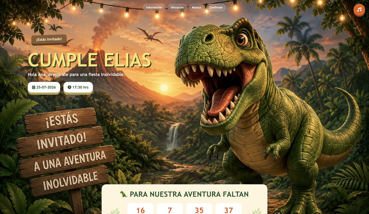 Invitación digital de cumpleaños infantil con temática de dinosaurios