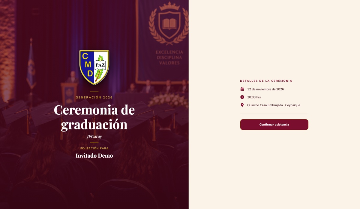 Invitación digital para ceremonia de licenciatura, estilo elegante burdeo y dorado