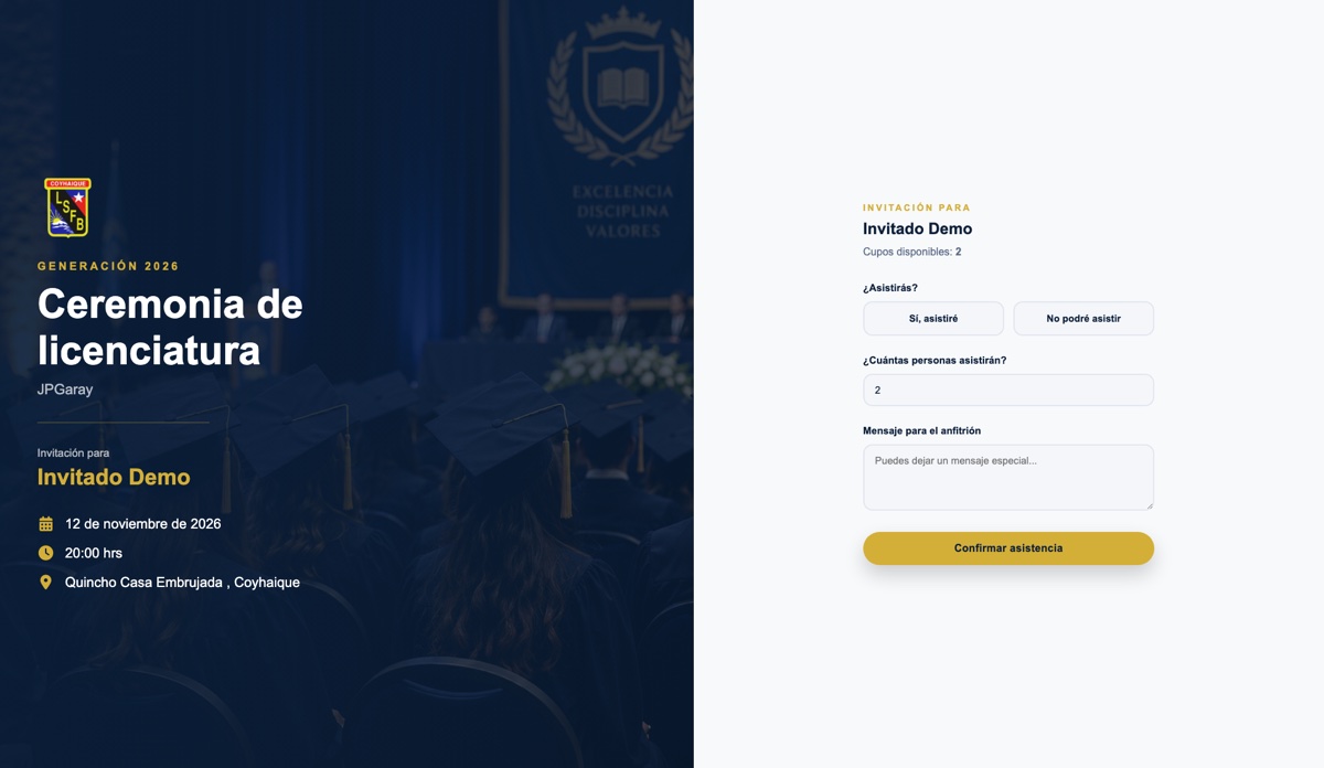 Invitación digital para ceremonia de licenciatura, estilo formal azul y dorado