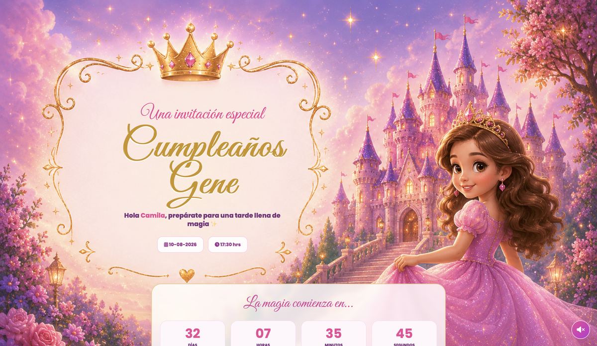 Invitación digital de cumpleaños infantil con temática de princesa